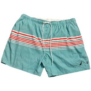 Nautica Men's XXL Green‎ Stripe With Orange And White Stripe Board Shorts Pocket